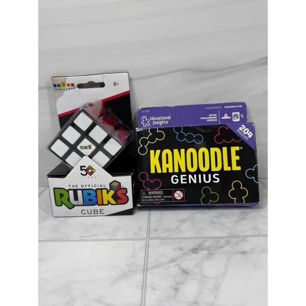 Rubik's Cube 3x3 50 Years & Kanoodle Genius 204 Puzzles Brain Teaser Toy Set